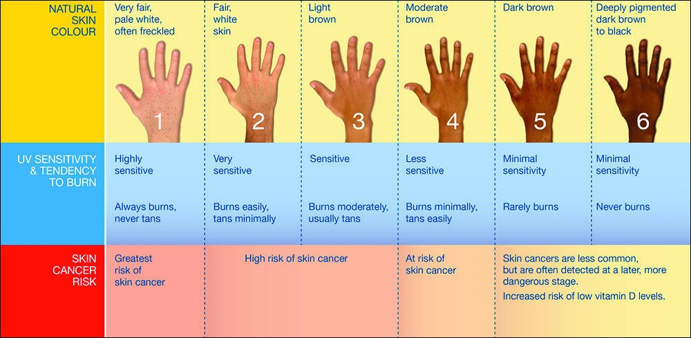 The table where you can find your skin type